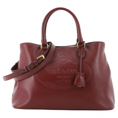 Prada Embossed Logo Convertible Open Tote Glace Calf Medium