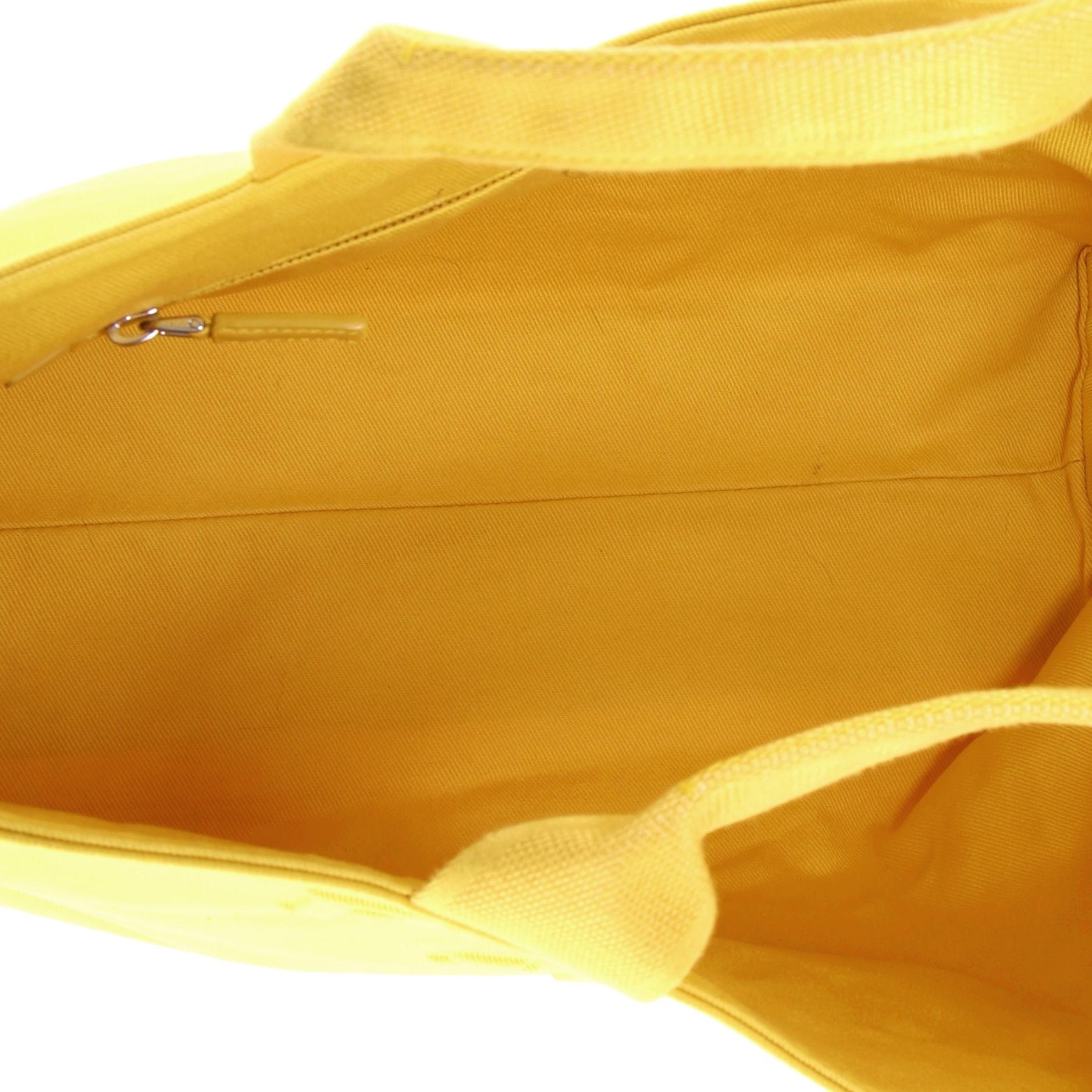 Yellow Prada Embossed Logo Drill Tote Canvas Large