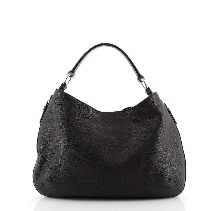 Hobo Vitello Daino Medium mit Prada-Logoprägung (Schwarz)