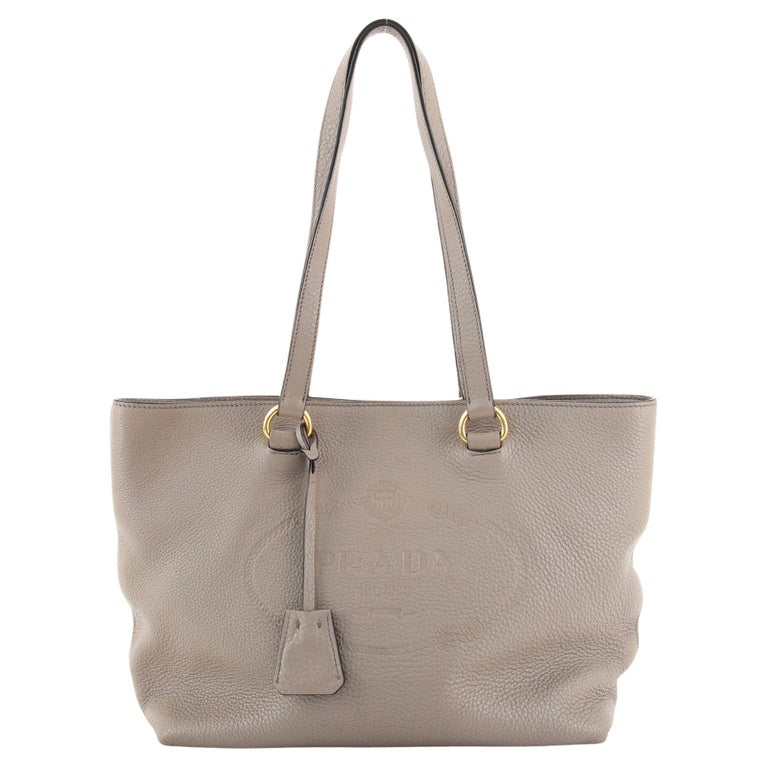 Prada Embossed Logo Open Tote Vitello Daino Medium For Sale at 1stDibs