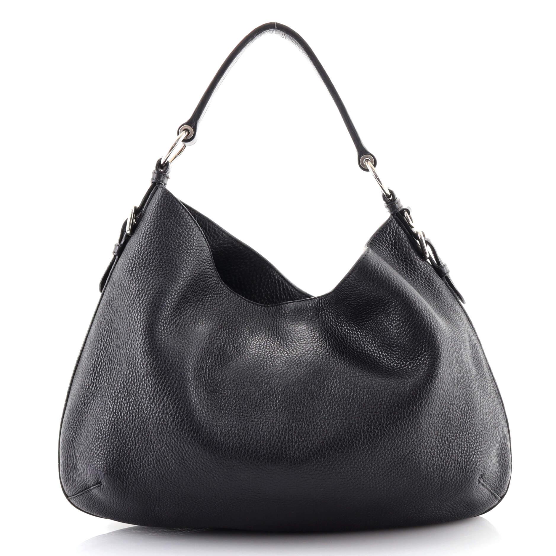 Black Prada Embossed Logo Shoulder Bag Vitello Daino Large