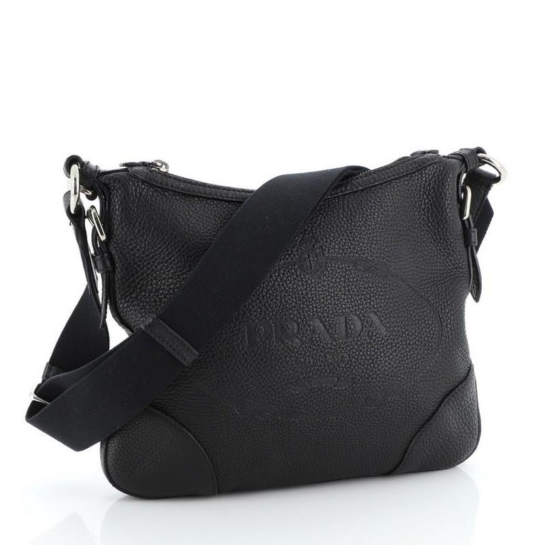Prada logo-embossed Leather Messenger Bag - Black