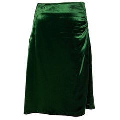 PRADA emerald green DRAPED VELVET Knee-Length Skirt 42 M