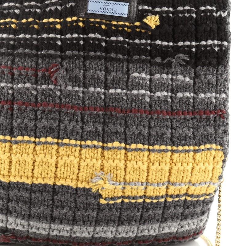 Black Prada Etiquette Chain Flap Bag Cable Knit Wool Medium