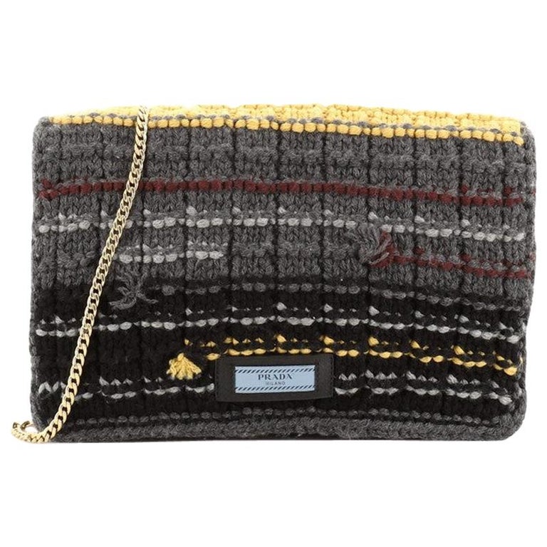 Prada Etiquette Chain Flap Bag Cable Knit Wool Medium at 1stDibs | prada  knit bag, prada knitted bag, knit prada bag