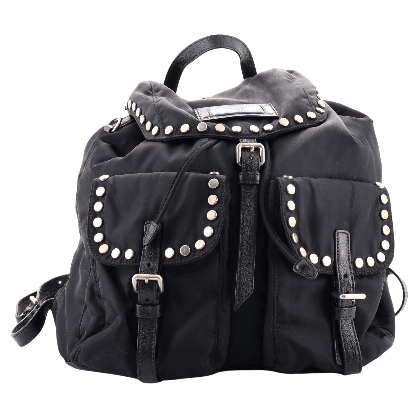 Prada Etiquette Flap Backpack Studded Tessuto Medium