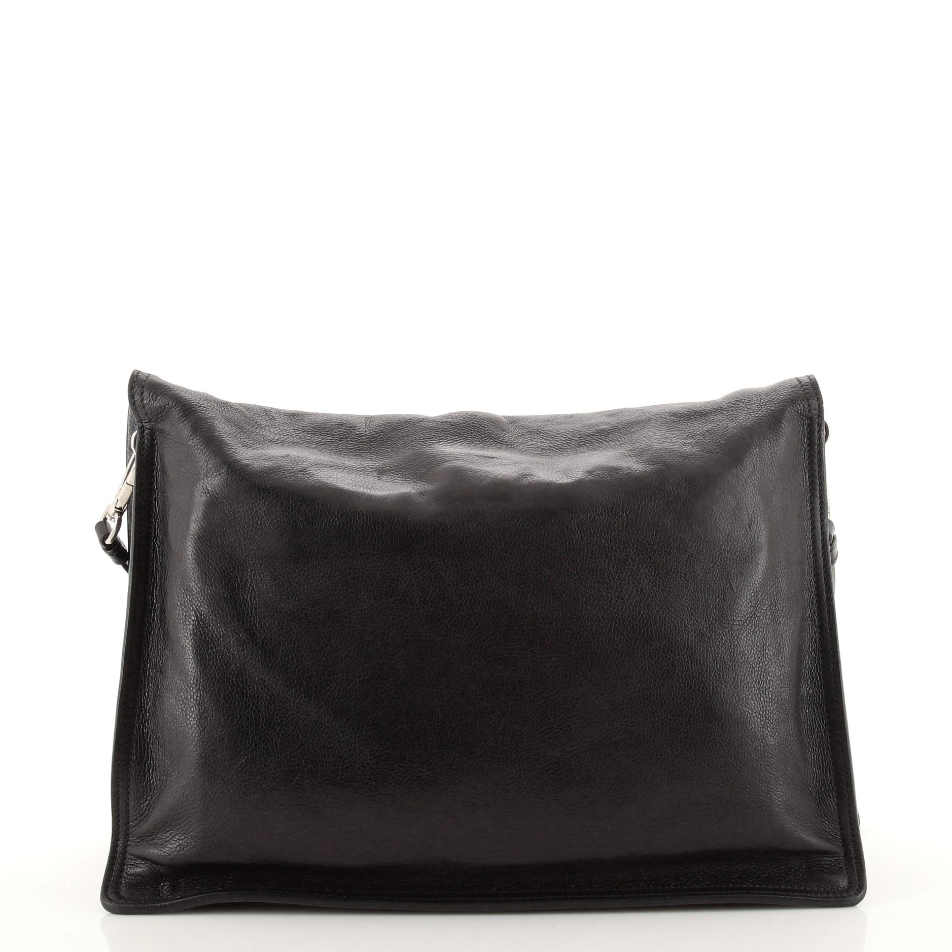 Black Prada Etiquette Flap Bag Glace Calf Large