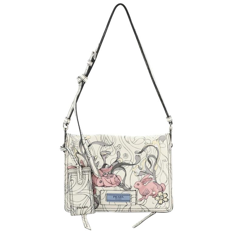 Prada Etiquette Flap Bag Printed Leather Small