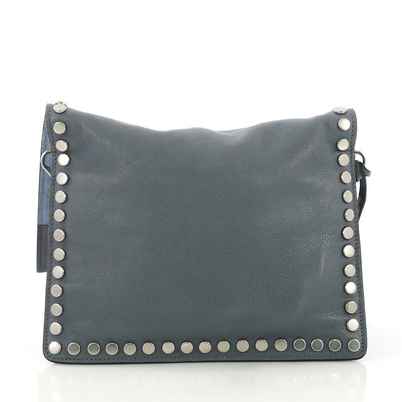 Prada Etiquette Flap Bag Studded Glace Calfskin Small In Good Condition In NY, NY