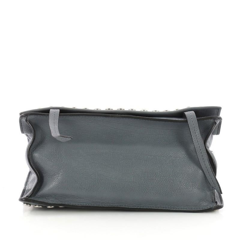 Gray Prada Etiquette Flap Bag Studded Glace Calfskin Small