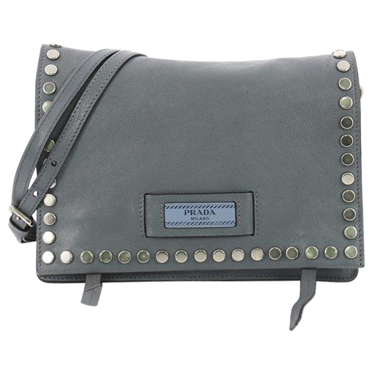 Prada Etiquette Flap Bag Studded Glace Calfskin Small