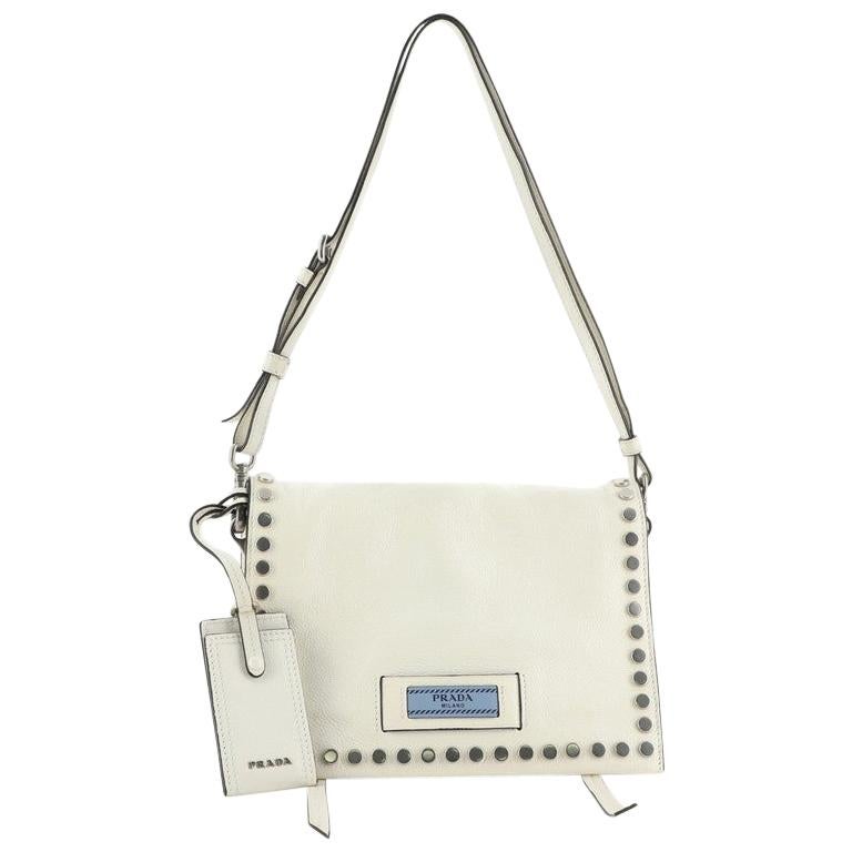 Prada Etiquette Flap Bag Studded Glace Calfskin Small at 1stDibs