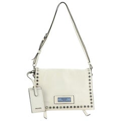 Prada Etiquette Flap Bag Studded Glace Calfskin Small