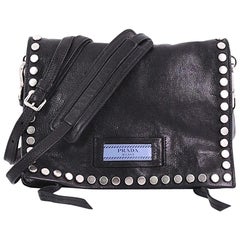 Prada Etiquette Flap Bag Studded Glace Calfskin Small