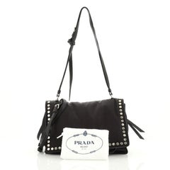 Prada Etiquette Flap Bag Studded Tessuto Medium