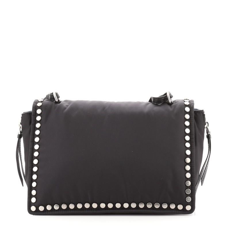 Black Prada Etiquette Flap Bag Studded Tessuto Medium