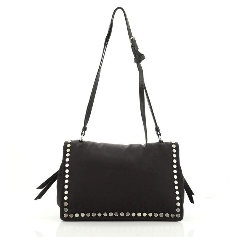 Prada Etiquette Flap Bag Studded Tessuto Medium In Good Condition In NY, NY