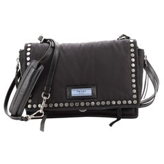 Prada Etiquette Flap Bag Studded Tessuto Medium