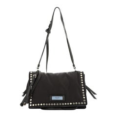 Prada Etiquette Flap Bag Studded Tessuto Medium