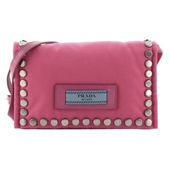 Prada Etiquette Flap Bag Studded Tessuto Mini