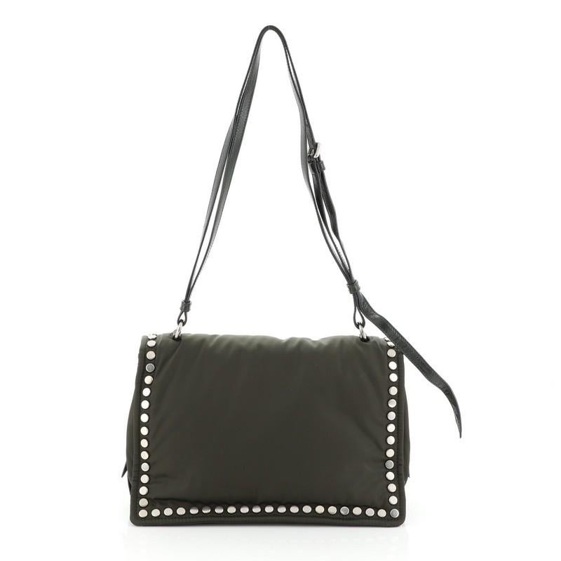 Black Prada Etiquette Flap Bag Studded Tessuto Small