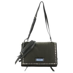 Prada Etiquette Flap Bag Studded Tessuto Small
