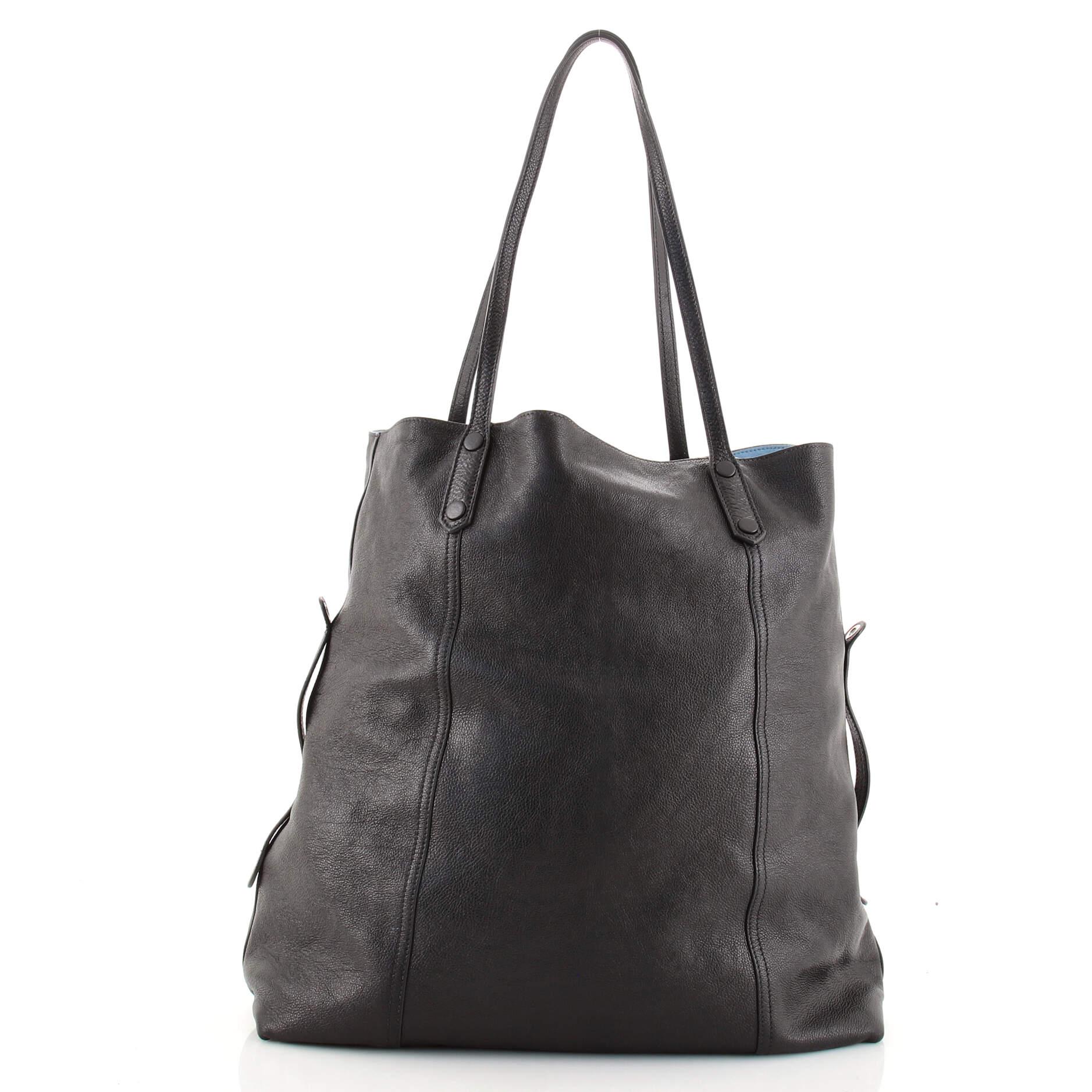 Black  Prada Etiquette Shopping Bag Glace Calf Tall