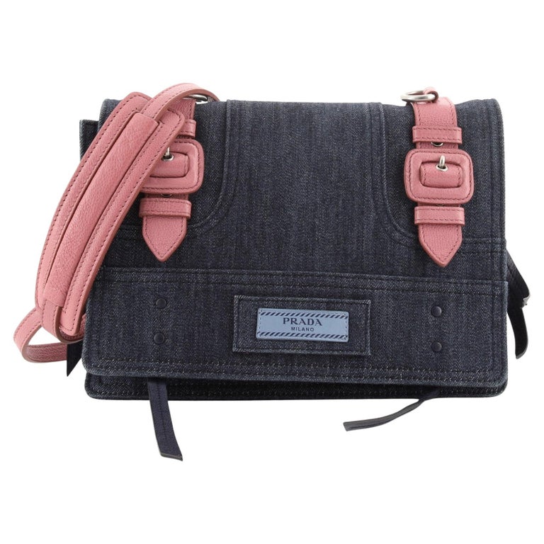 Prada Etiquette Shoulder Bag Denim with Leather Small For Sale at 1stDibs