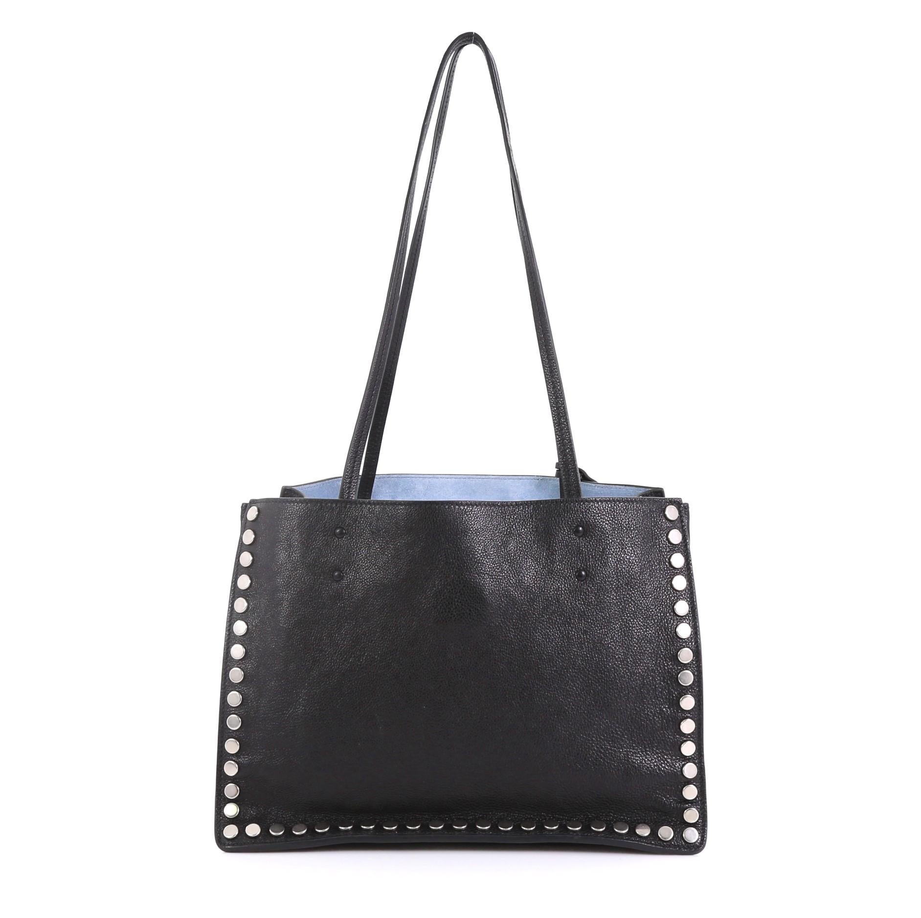 Black Prada Etiquette Tote Studded Glace Calfskin Small