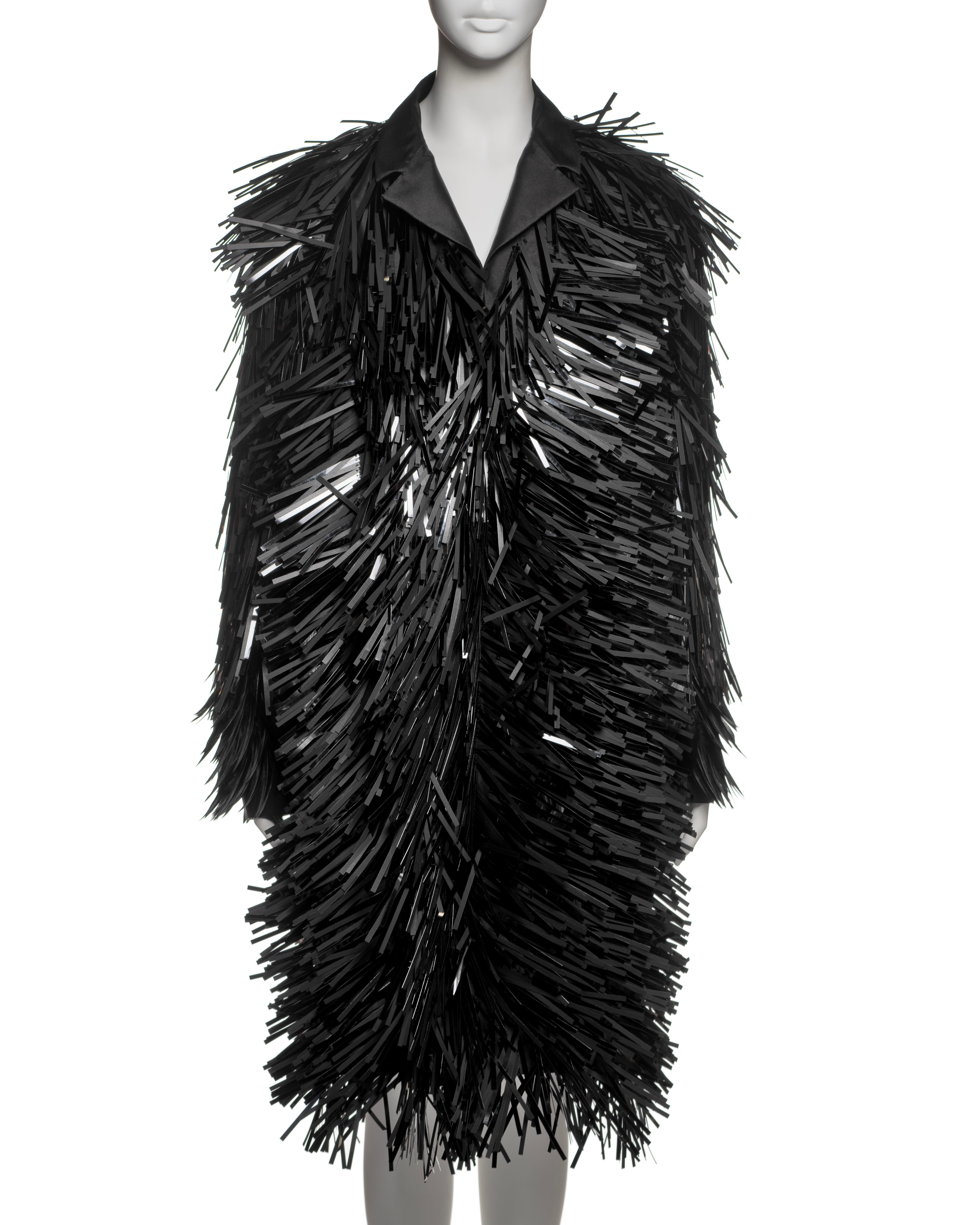 Prada Evening Coat with Plastic Fringe Adornments and Feather Cuffs, FW 2007 In Excellent Condition For Sale In London, GB
