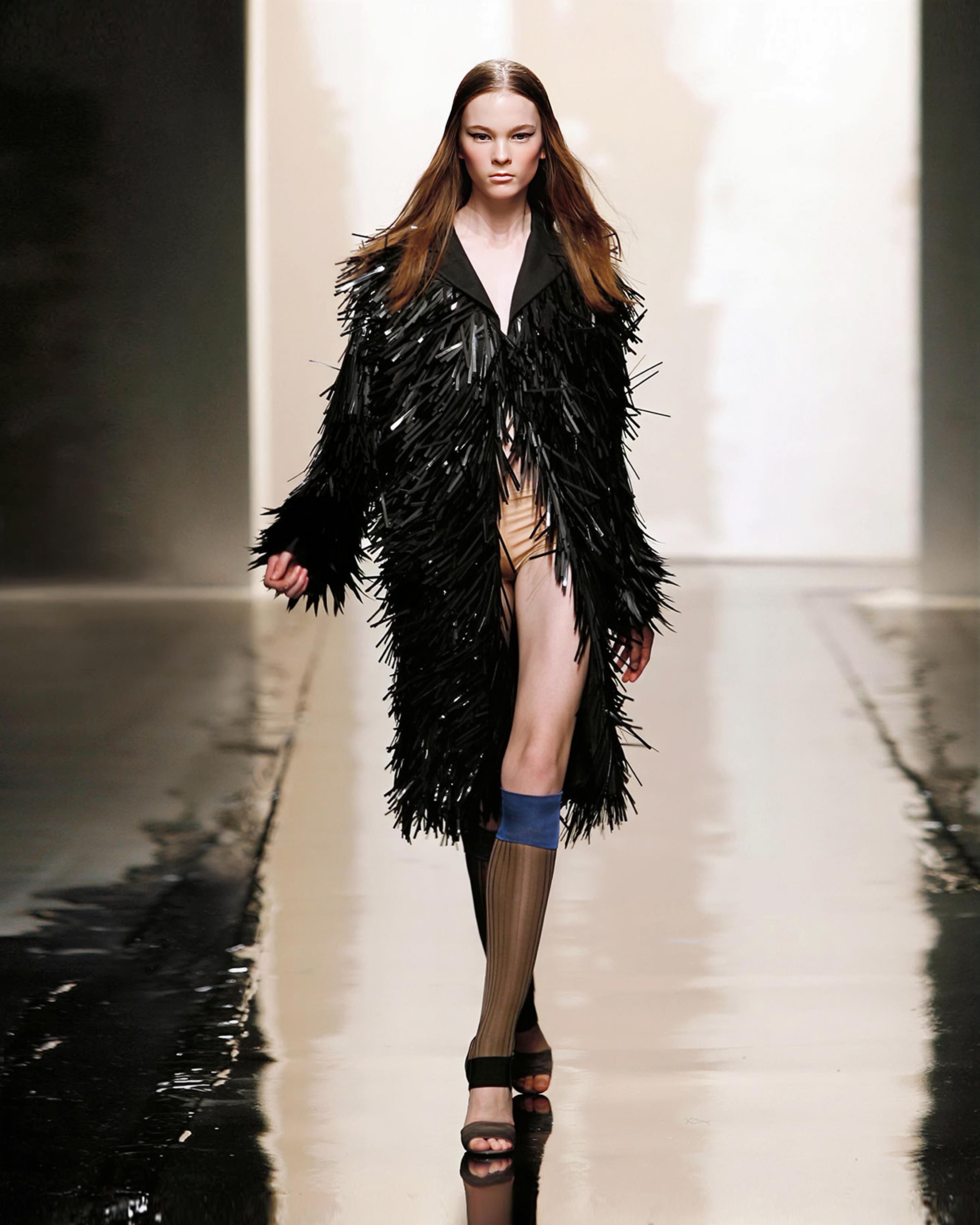 Prada Evening Coat with Plastic Fringe Adornments and Feather Cuffs, FW 2007 For Sale 1