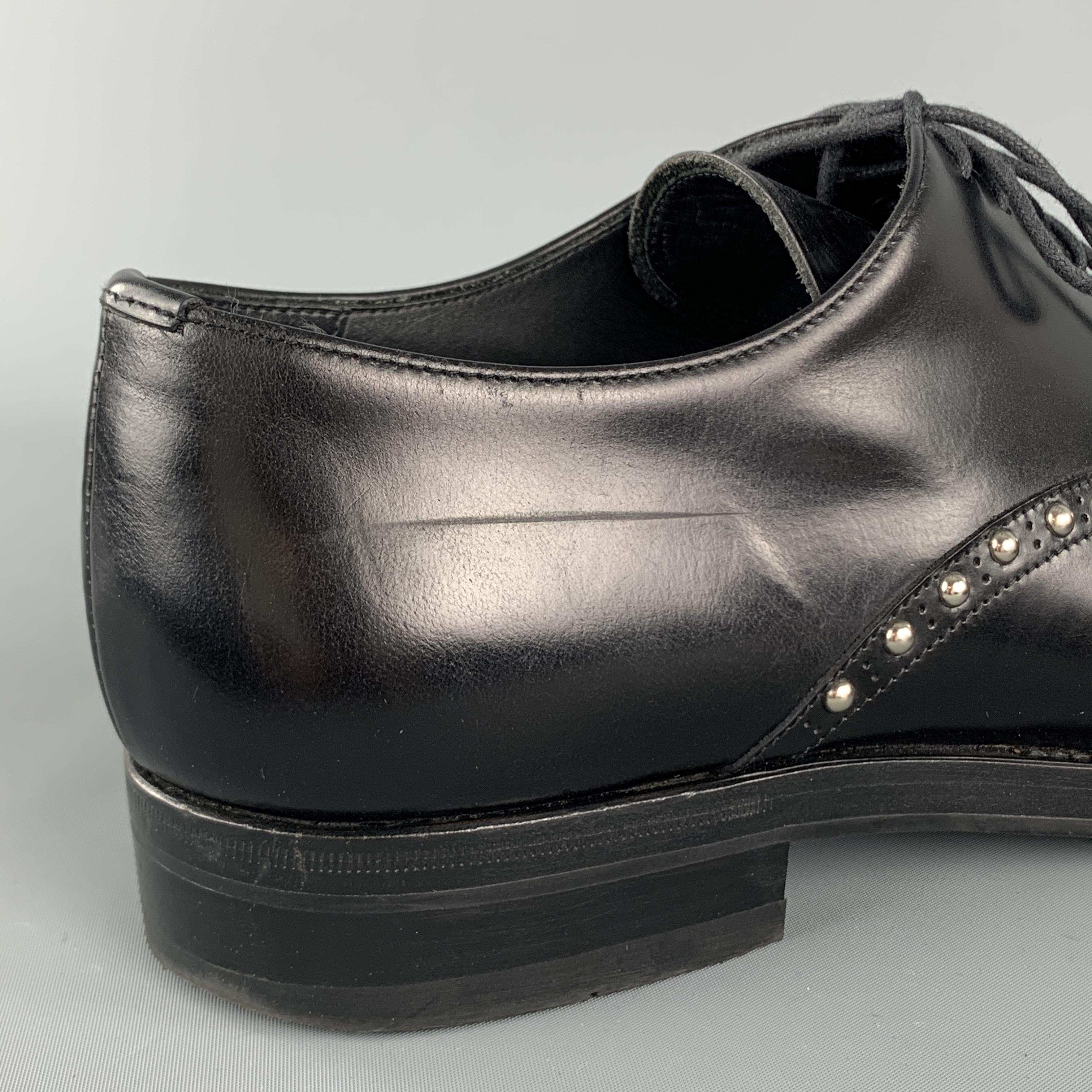 PRADA F/W 09 Size 10.5 Black Studded Leather Cap Toe Lace Up Shoes 2