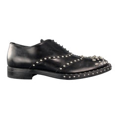 PRADA F/W 09 Size 8.5 Black Studded Leather Cap Toe Lace Up Shoes