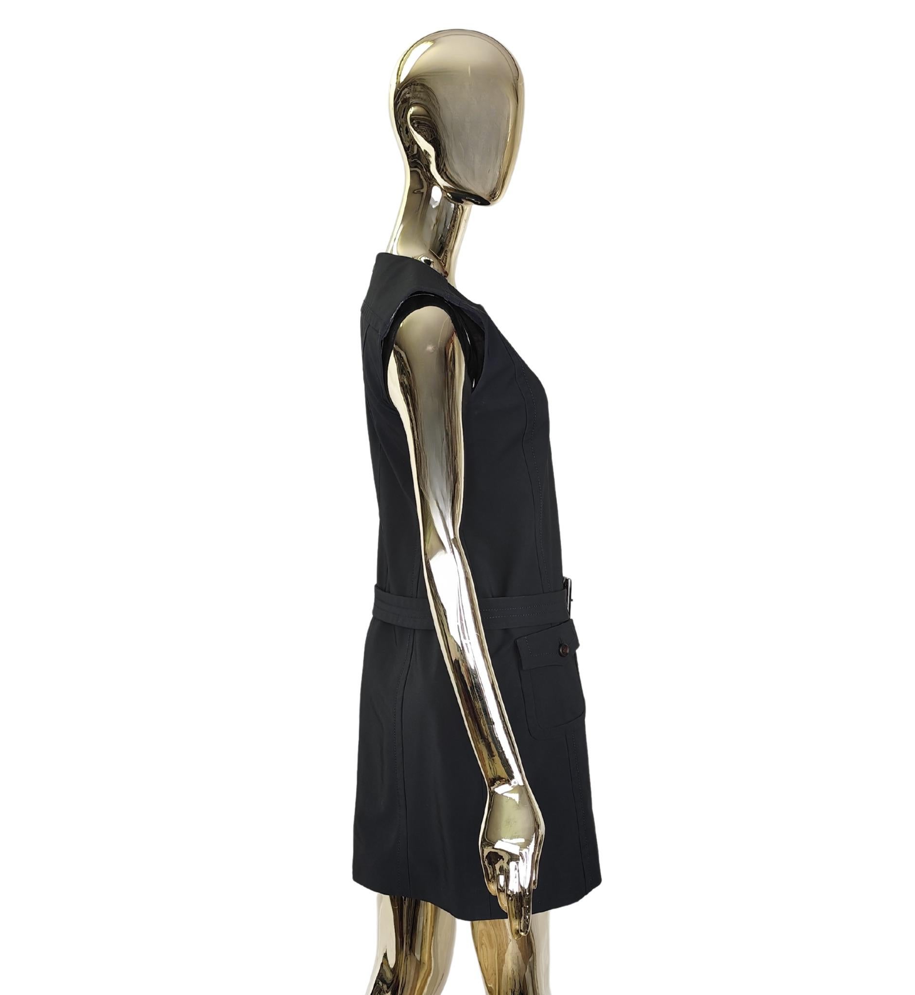 Black Prada F/W 1996 navy blue belted midi dress For Sale