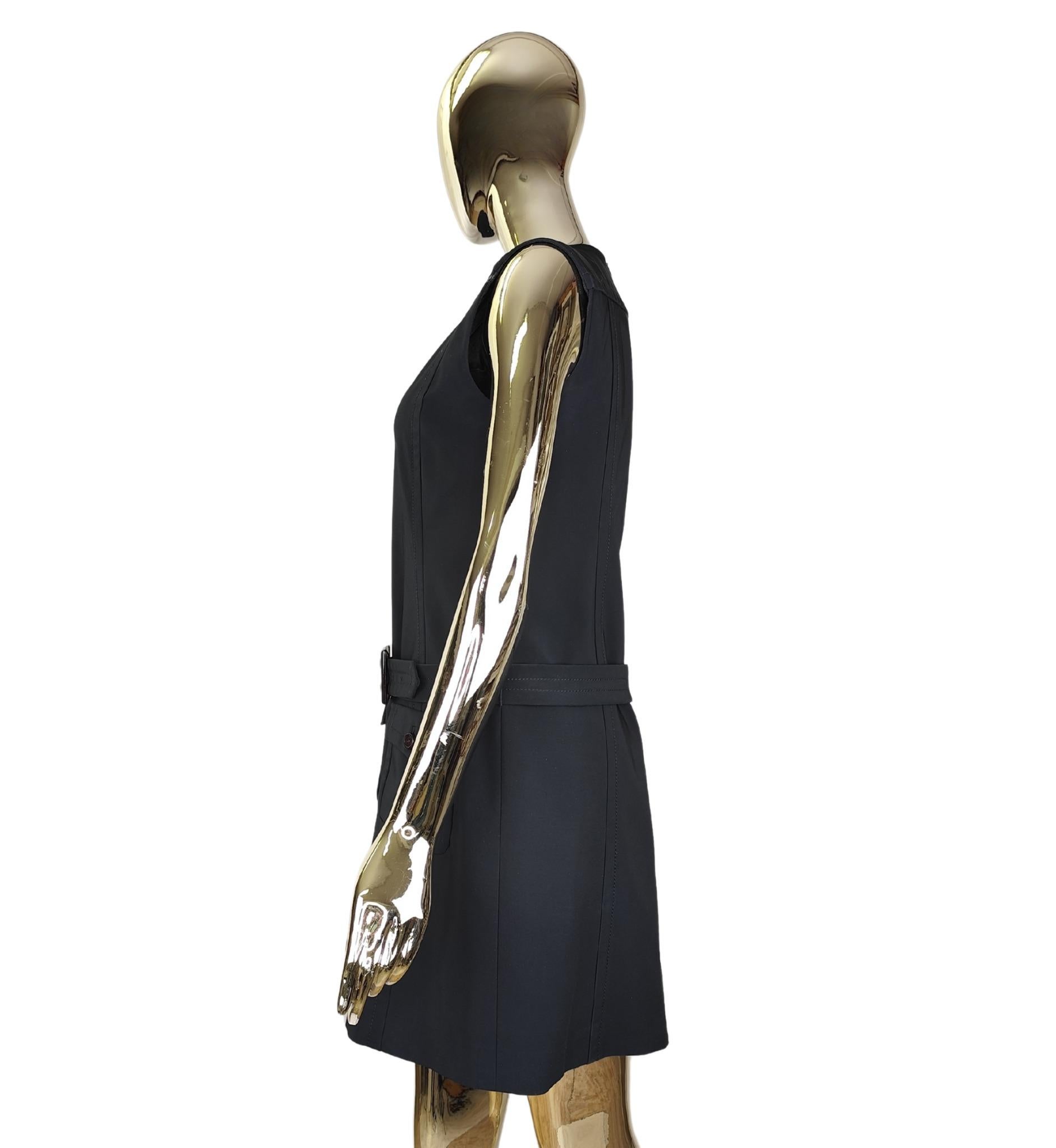 Prada F/W 1996 navy blue belted midi dress In Good Condition For Sale In Milano, IT