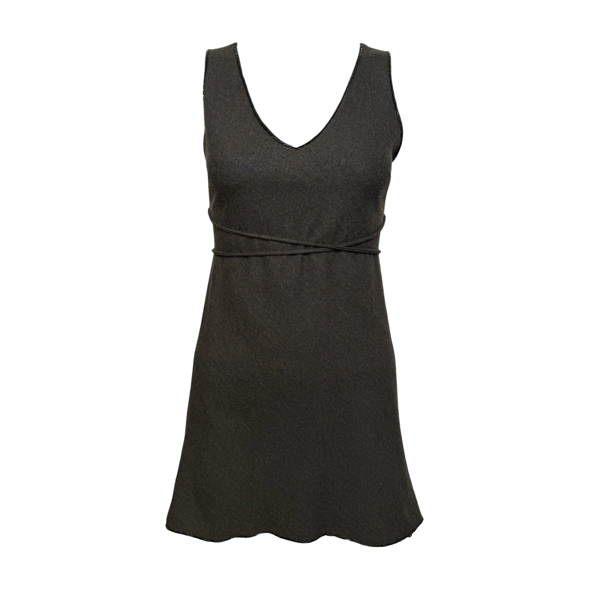 Pre-owned Prada F/w 1997 Charcoal V-neck Cross-strap Mini Dress In Black