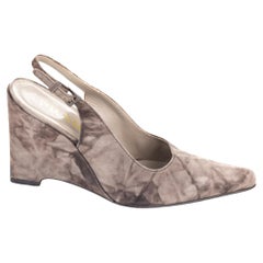 Retro Prada F/W 1997 grey suede marble wedge slingback