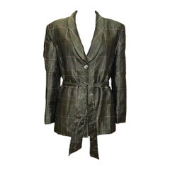 Prada F/W 1997 Olive Iridescent Windowpane-Check Quilted Belted Blazer