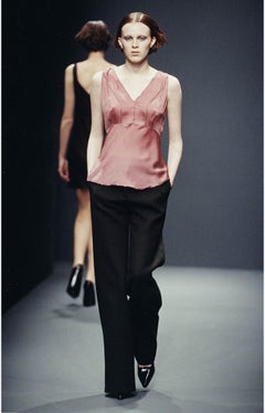 Prada F/W 1997 Rose Satin Slip Dress With Silver Bugle-Bead Trim And Tie Belt
