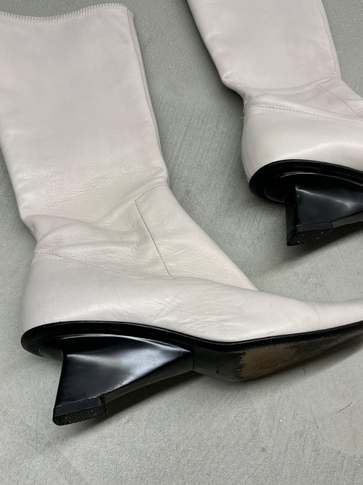 Gray Prada F/W 1998 light grey leather boots For Sale