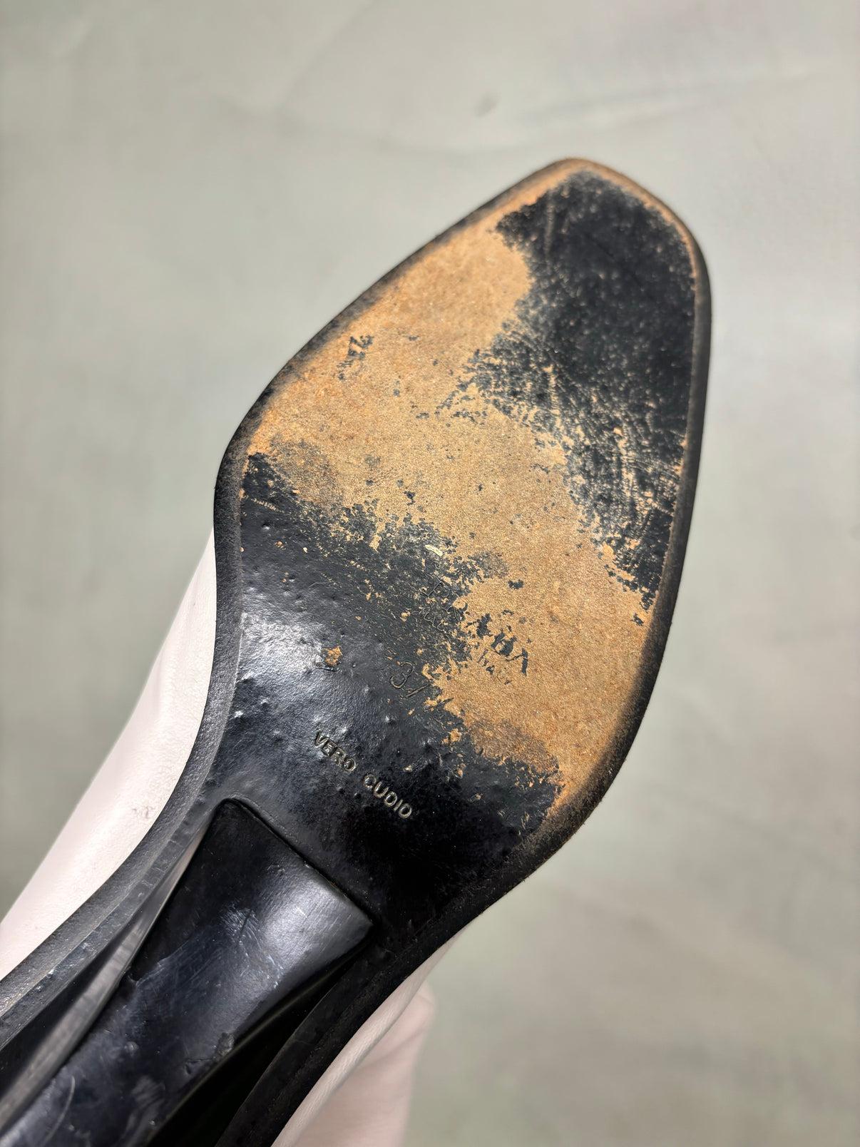 Women's Prada F/W 1998 light grey leather boots For Sale