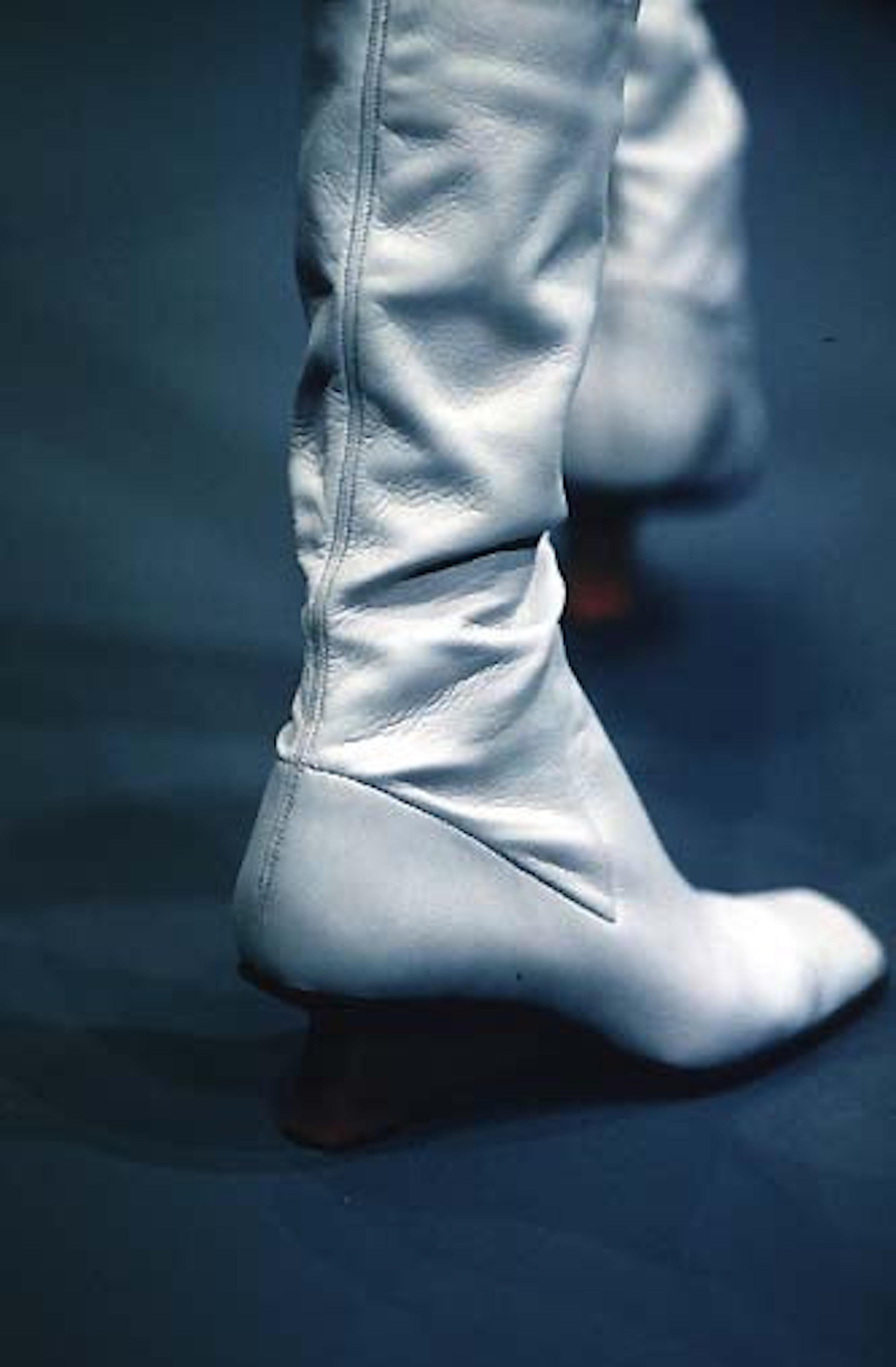 Prada F/W 1998 light grey leather boots For Sale 1