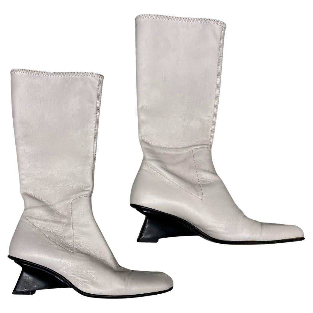 Prada F/W 1998 light grey leather boots For Sale