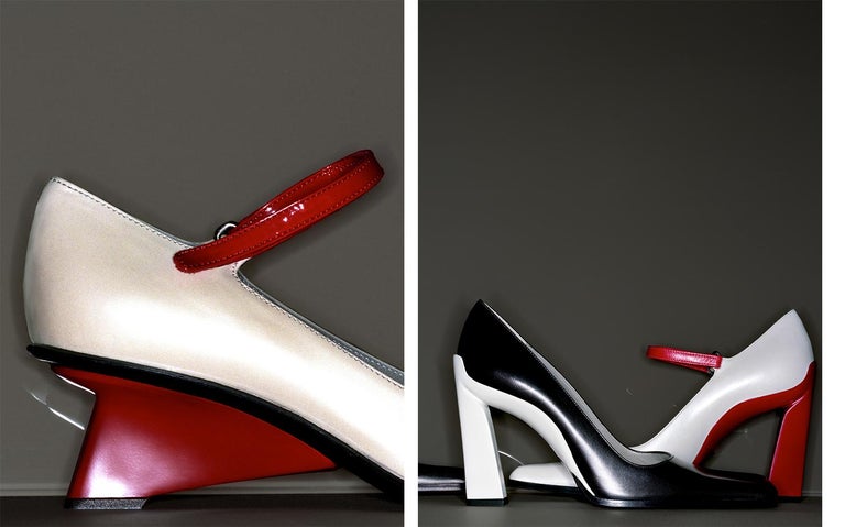 Prada F/W 1998 Beige and Red Mary Janes with Wedge Heel For Prada F/W 1998 Beige and Red Mary Janes with Wedge Heel For