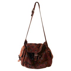 Prada F/W 1999 Bolso de ante marrón con ojal y hebilla al hombro