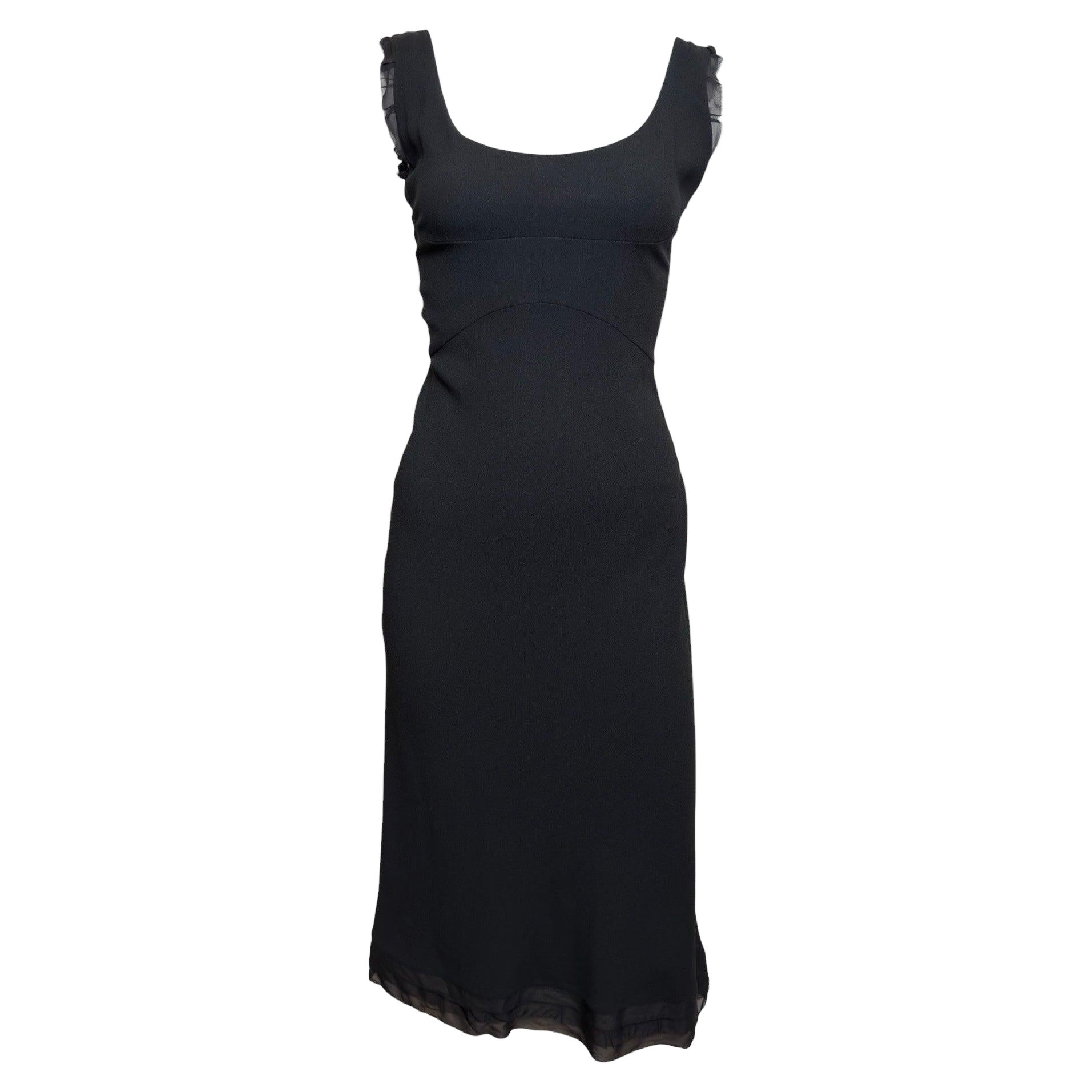 Prada F/W 2000 Black Ruffle-Trimmed Midi Dress