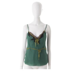 Prada F/W 2000 green silk chiffon with floral beading top