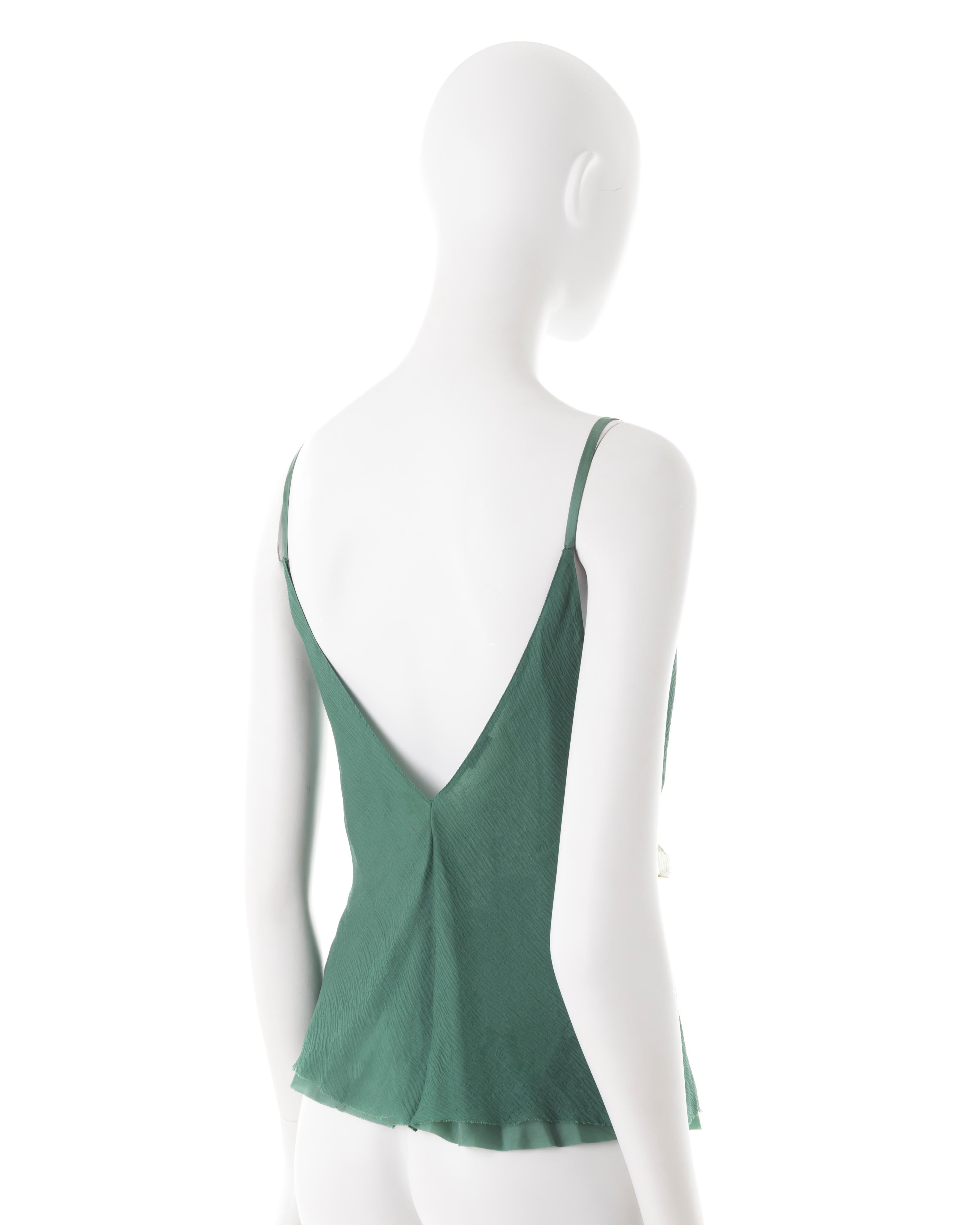 Prada F/W 2000 green silk chiffon with floral beading top For Sale 1