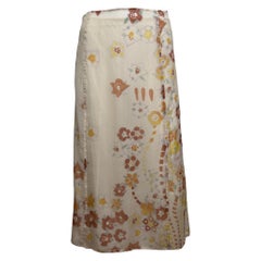 Prada F/W 2002 Cream Floral-Print Panelled Midi Skirt