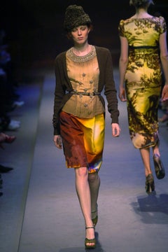 Prada F/W 2004 Amber Floral-Print Panelled Midi Skirt